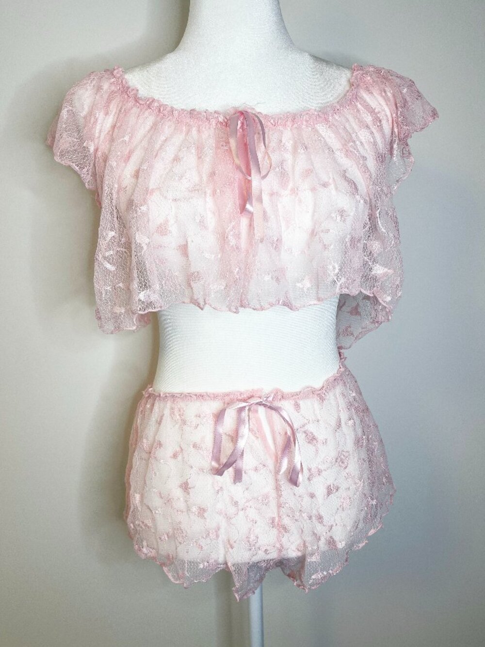 Vintage Secret Treasures Fairy Pink Lace Lingerie Pajama Set Size L Y2K Coquette